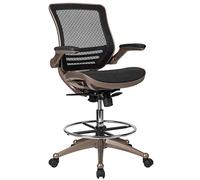 Flash Furniture Sedia da disegno con schienale di media altezza a rete trasparente, con telaio color oro Melrose e braccioli ribaltabili, metallo, nero, 71,12 x 71,12 x 125,73 cm