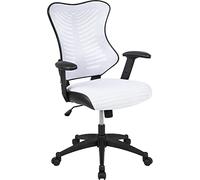 Flash Furniture Sedia da ufficio ergonomica girevole per dirigenti con schienale alto in rete bianca, design Kale, con braccioli regolabili