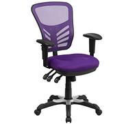 Flash Furniture Sedia da Ufficio Girevole, Multifunzione, con Schienale a Mezza Altezza, in Mesh, Ergonomica, con Braccioli Regolabili, Viola