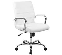 Flash Furniture Sedia direzionale da ufficio, seduta in pelle sagomata regolabile in altezza, braccioli cromati e leva di blocco dell’inclinazione, bianco, 60,96 x 58,42 x 103,51 cm