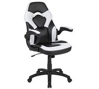 Flash Furniture Sedia ergonomica da gaming X10, sedia da ufficio per postazioni PC e gaming, sedia da gaming regolabile con schienale di supporto, in ecopelle, sedia da gaming bianca/nera