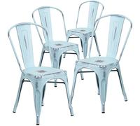 Flash Furniture Sedia in metallo invecchiato, verde-blu, set di 4