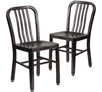 Flash Furniture Sedia per interni ed esterni, in plastica e acciaio, nero anticato/oro, 50,8 x 39,37 x 84,46 cm