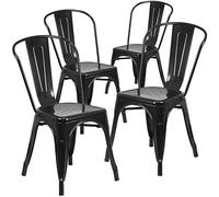 Flash Furniture Set di 4 sedie impilabili in metallo, per interni ed esterni, in gomma plastica, colore nero, set da 4