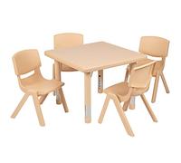 Flash Furniture Set di tavolo quadrato da 61 cm, in plastica naturale, regolabile in altezza, con 4 sedie