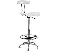 Flash Furniture Sgabello da Disegno con Seduta Stile Mezzadro, Bianco Lucido e Cromo