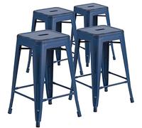 Flash Furniture - Sgabello da Interni in Metallo Invecchiato, 61 cm Contemporaneo 4 pz Blu Antico.