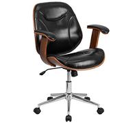 Flash Furniture Tansia - Sedia da Ufficio Girevole in Legno con Schienale Medio, Morbida, ergonomica, con braccioli, in Pelle Nera