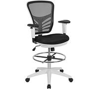 Flash Furniture Tyler - Sedia da disegno ergonomica con schienale medio, in rete nera, con piede regolabile cromato, braccioli regolabili e struttura bianca