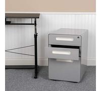 Flash Furniture Wren - Armadietto ergonomico a 3 cassetti, con meccanismo anti-ribaltamento, cassetto sospeso, per vassoi a destra e lettere, colore: Grigio