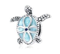 Flash - sand Epoxy Textured Turtle Beads Charm, 925 Sterling Silver Charm Bracelet Accessory, Compatible with Pandora Bracelet Neckalce