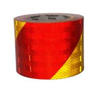 FlashBack Nastro riflettente prismatico autoadesivo a zigzag rosso e giallo, impermeabile, ad alta visibilità, per esterni, per mano destra, 100 mm x 5 m