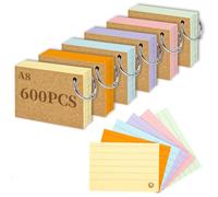 Flashcard A8, 600 pezzi di flashcard foderate con anello, schede di vocabolario per l'apprendimento del vocabolario in movimento, flashcard per appunti per ufficio, scuola, casa