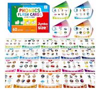Flashcard di fonetica, 120 flashcard di fonetica con 62 carte a doppia faccia - 20 set di gruppi fonici CVC, Digraph, Trigraph Blends Long Vowel Sounds, strumento educativo precoce per bambini