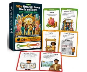 Flashcard per alfabetizzazione finanziaria per bambini e adolescenti, 108 flashcard educative per gestione del denaro, risparmio, investimento ed economia