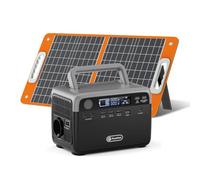 FlashFish - Power station portatile da 230,4 Wh con pannello solare da 60 W, batteria LiFePO4 da 300 W (punta 600 W) con 2 connettori DC, 4 porte USB, luci a LED, alimentazione mobile per campeggio