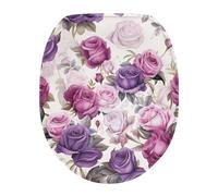 Flashideas Copertura per WC con rosa viola, per bagno, facile da pulire, accessori decorativi per il bagno, si adatta alla maggior parte dei coperchi per accessori decorativi