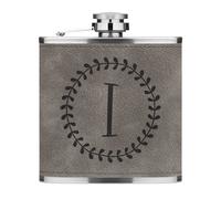 Flask In PU Pelle Grigia Con Motivo Floreale Lettera I 6oz