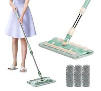Flat Mop with Stainless Steel Handle, 360 Rotatable Adjustable Cleaning Mop, Includes 4 Reusable Washable Microfiber Pads for Home Floor Cleaning (B-Nordic Green)