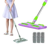 Flat Mop with Stainless Steel Handle, 360 Rotatable Adjustable Cleaning Mop, Includes 4 Reusable Washable Microfiber Pads for Home Floor Cleaning (D-Purple)