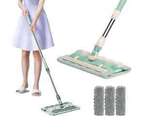 Flat Mop with Stainless Steel Handle, 360 Rotatable Adjustable Cleaning Mop, Includes 4 Reusable Washable Microfiber Pads for Home Floor Cleaning (B-Nordic Green)