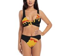 Flat Pizza Slice - Bikini da donna, con push-up, due pezzi, con imbottiture rimovibili, triangolo regolabile, Nero , S