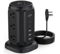 Flat Plug Power Strip Tower with 2 USB-C and 3 USB-A Ports, AiJoy 6.5 FT Ultra Thin Extension Cord with Multiple Outlets, 1200J Surge Protector with 9 AC Port, Office Supplies, Dorm Essentials
