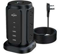 Flat Plug Power Strip Tower with 2 USB-C and 3 USB-A Ports, AiJoy 6.5 FT Ultra Thin Extension Cord with Multiple Outlets, 1200J Surge Protector with 9 AC Port, Office Supplies, Dorm Essentials