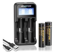 Flat Top Batteria ricaricabile da 3,7 V con caricabatterie, 3300 mAh 3,7 Volt per torcia, torcia LED, piccola ventola [batteria da 2 pezzi, non AA/AAA)