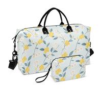 Flat Vector Design Fiore Giallo Bianco Decorativo Pernottamento Viaggio Duffel Bag Grande Borsa da Palestra con Cinghia Regolabile per Trekking 2 Pz Set bolso Viajero para Mujer