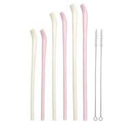 Flat Wide Silicone, Reusable Drinking Straw, 14-Inch Flexible Drinking Tool with 6-Piece Set, Professional Grade Beverage Accessory, Wide Straws for Milkshake Juice Tumbler