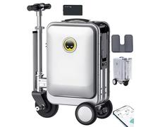 flatpincololee Valigia elettrica You Can Ride, valigia da 20'' con batteria rimovibile da 73,26 Wh/imbottitura del sedile/copertura antipolvere, controllo tramite app, portata 110 kg, SE3S argento