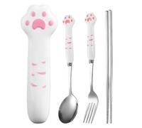 Flatware Set Cat Paw Chopsticks For Adults, Reusable Stainless Steel Eating Utensils Fork And Spoon Set For Kitchen School Restaurant Apartment Camping