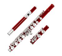 Flauto Con 16 Fori Chiusi Chiave C Flauto Professionale In Argento Strumento Musicale Da Concerto Flauto Scatola Panno Bastone Guanti Parti(Red)