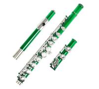 Flauto Con 16 Fori Chiusi Chiave C Flauto Professionale In Argento Strumento Musicale Da Concerto Flauto Scatola Panno Bastone Guanti Parti(Green)