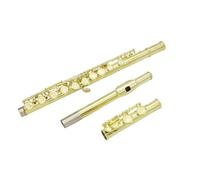 Flauto Con 16 Fori Chiusi Chiave C Flauto Professionale In Argento Strumento Musicale Da Concerto Flauto Scatola Panno Bastone Guanti Parti(Gold B)
