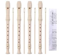 Flauto dolce soprano soprano a 8 fori, in plastica, con asta di pulizia, istruzioni e custodia, confezione da 4, stile tedesco (bianco avorio)
