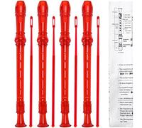 Flauto dolce soprano soprano a 8 fori, in plastica, con asta per la pulizia, istruzioni e custodia, confezione da 4, stile tedesco (rosso trasparente)