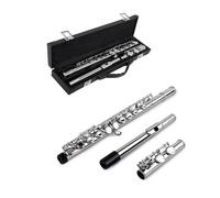 Flauto Flauto d'argento con foro chiuso C Groove Strumento musicale per principianti con scatola Guanti Panno per la pulizia Strumento per viti(Leather box set)