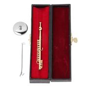 Flauto in miniatura da 11 cm, mini flauto dorato con supporto e custodia, mini strumento musicale in rame, modello di casa delle bambole in minia