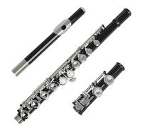 Flauto Per Principianti Flauto Con 16 Fori Chiusi Chiave C Flauto Professionale In Argento Strumento Musicale Da Concerto Flauto Scatola Panno Bastone Guanti Parti(Black)