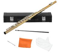 flauto traverso 16 Closed Open Hole C Key Flute Professional Transverse Flute With E Key Woodwind Instrument Beginner Leather Box(Gold silver key)