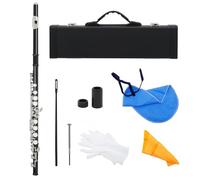 flauto traverso 16 Fori Aperti Chiusi Chiave C Flauto Strumento Musicale Flauto Da Concerto Flauto Traverso Professionale Placcato Argento Con Chiave E(Black)