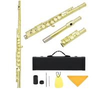 flauto traverso 16 Fori Chiusi Flauto C Chiave Cupronichel Concerto Flauto Flauto Trasversale Strumento A Fiato Con E Portachiavi Accessori(Gold)