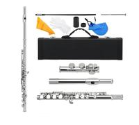 flauto traverso E 16 Foro Chiuso C Tono Flauto Cupronichel Flauto Strumento A Fiato Con Portachiavi E Guanti Parti E Accessori Per Flauto(Silver)