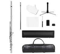 flauto traverso Flauto 16 Fori Aperti Chiusi Chiave C Strumento Musicale Da Concerto Per Flauto Traverso Professionale Con Accessori Di Supporto(Silver)