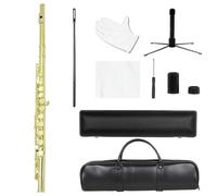 flauto traverso Flauto 16 Fori Aperti Chiusi Chiave C Strumento Musicale Da Concerto Per Flauto Traverso Professionale Con Accessori Di Supporto(Gold)