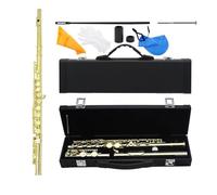 flauto traverso Flauto In Do Chiuso A 16 Fori Flauto In Cupro Nichel Con Chiave Di Mi Scatola Per Guanti A Fiato Parti E Accessori Per Flauto(Gold)