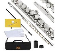 Flauto traverso Glory con foro chiuso in Do con custodia, asta di accordatura e panno, grasso per giunti e guanti in nichel-argento