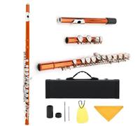 flauto traverso Strumento A Fiato Trasversale Per Flauto Da Concerto In Rame Bianco Con Chiave C A 16 Fori Chiusi Con Accessori Per Portachiavi E(Orange)